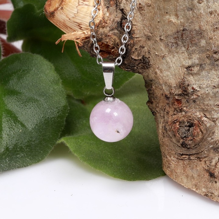 Kunzit Taşı Çelik Kolye - 10 mm