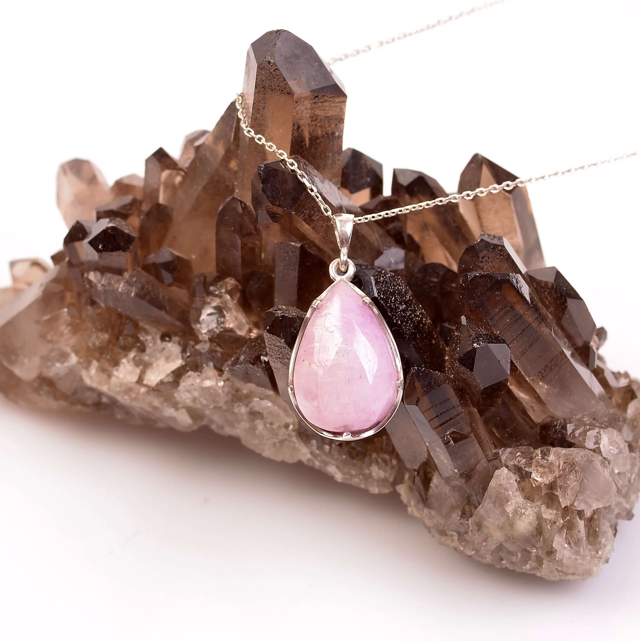 Kunzit Stone Silver Necklace