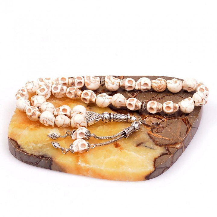 Kuru Kafa Havlit Taşı Tesbih (8*10 mm) - Pres Turkuaz