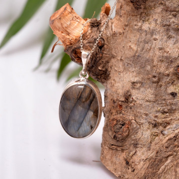 Labradorit Taşı Gümüş Kolye - 2