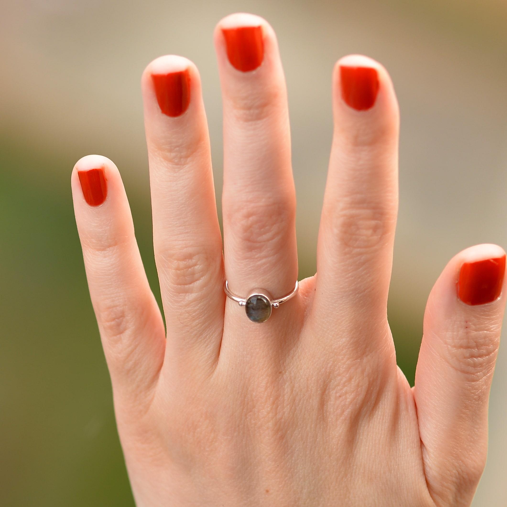Labradorit Stone Silver Ring Adjustable