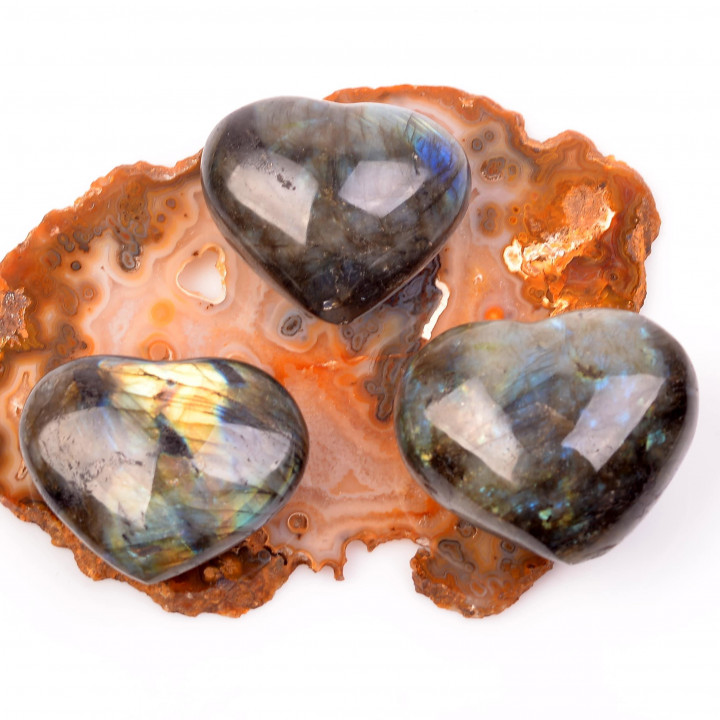 Labradorit Taşı Kalp Kütle - Metal Standlı