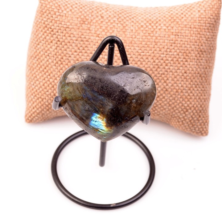 Labradorit Taşı Kalp Kütle - Metal Standlı