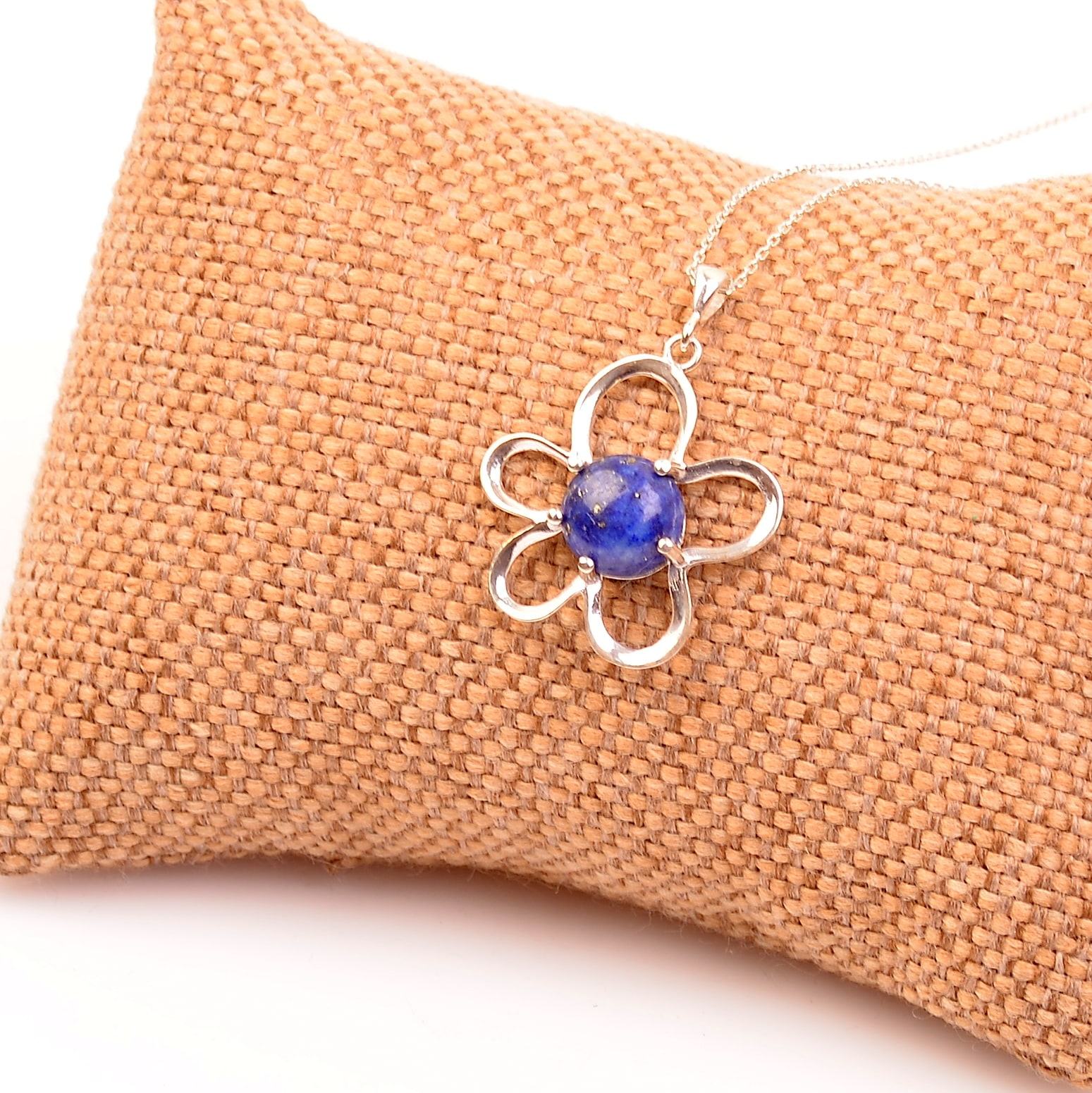 Lapis Lazuli Stone Silver Daisy Necklace