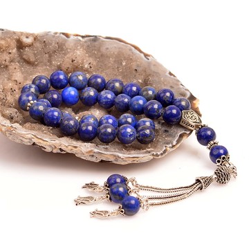 Lapis Lazuli Taşı Gümüş Tesbih - 8 mm - Üç Kamçılı - 2