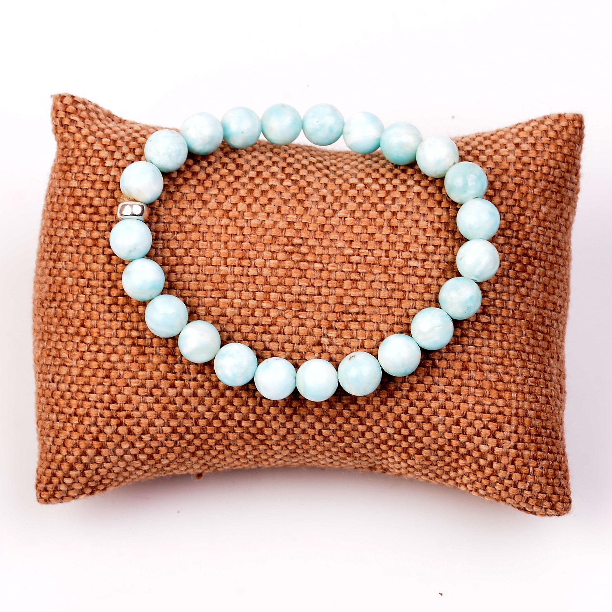 larimarbrace.ymさん4-14-2 Orijinal Larimar Doğal Taş Zirkon Aparatlı Bileklik 8 mm Küre