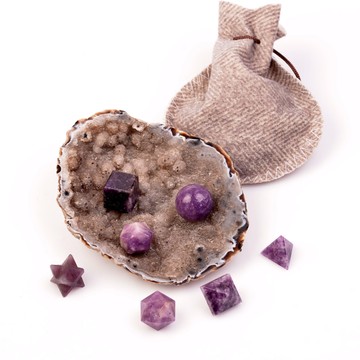 Lepidolit Taşı Geometrik Set - Kese Hediyeli - 2