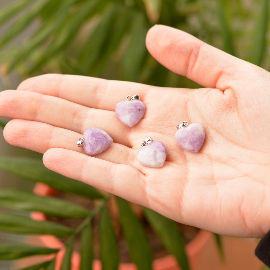 Lila Yeşim Taşı Kalp Kolye - Küçük Boy