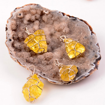 Limon Kuvars Taşı Ham Kolye - Tel Sargılı - 2