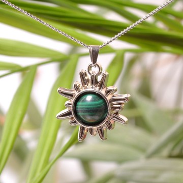 Malahit Taşı Güneş Kolye - Malakit Taşı - 2