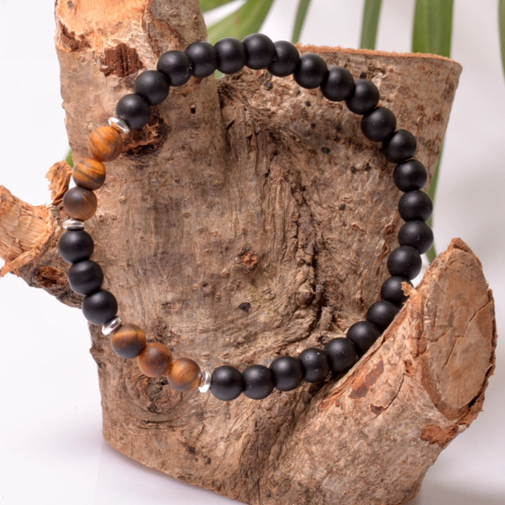 Mat Obsidyen Taşı Bileklik - Kaplan Gözü Taşlı - 6 mm - 1