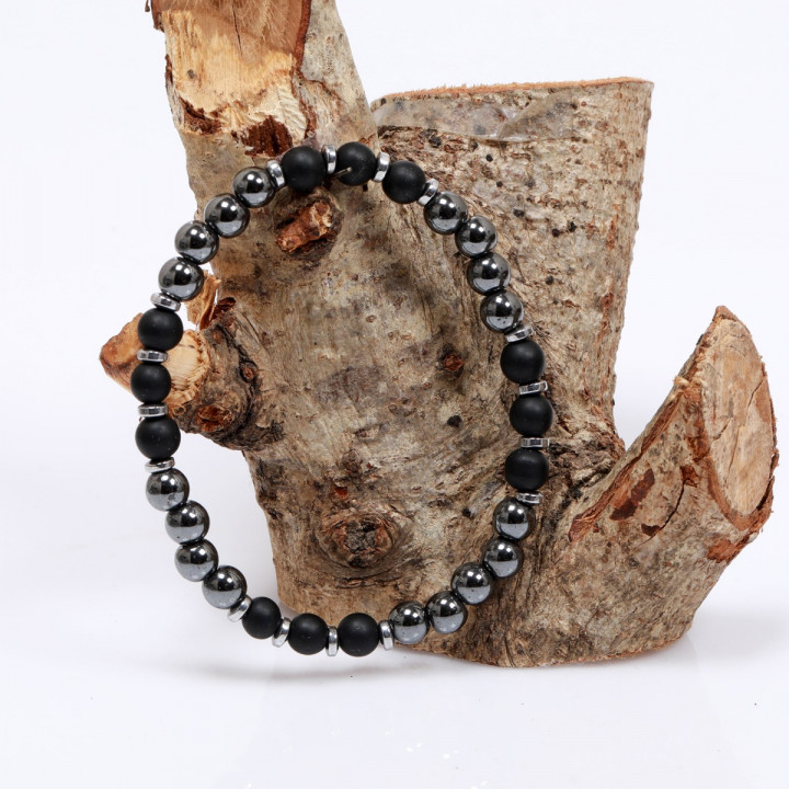 Mat Obsidyen ve Hematit Taşı Bileklik - 6 mm - 1