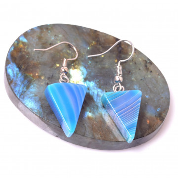 Mavi Akik Taşı Küpe - Üçgen Şeklinde - 2