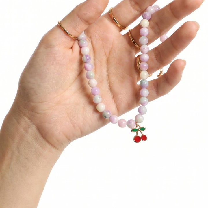 Lila Renkli Yeşim Kolye – Renklendirilmiş Jade – Kiraz Figürlü