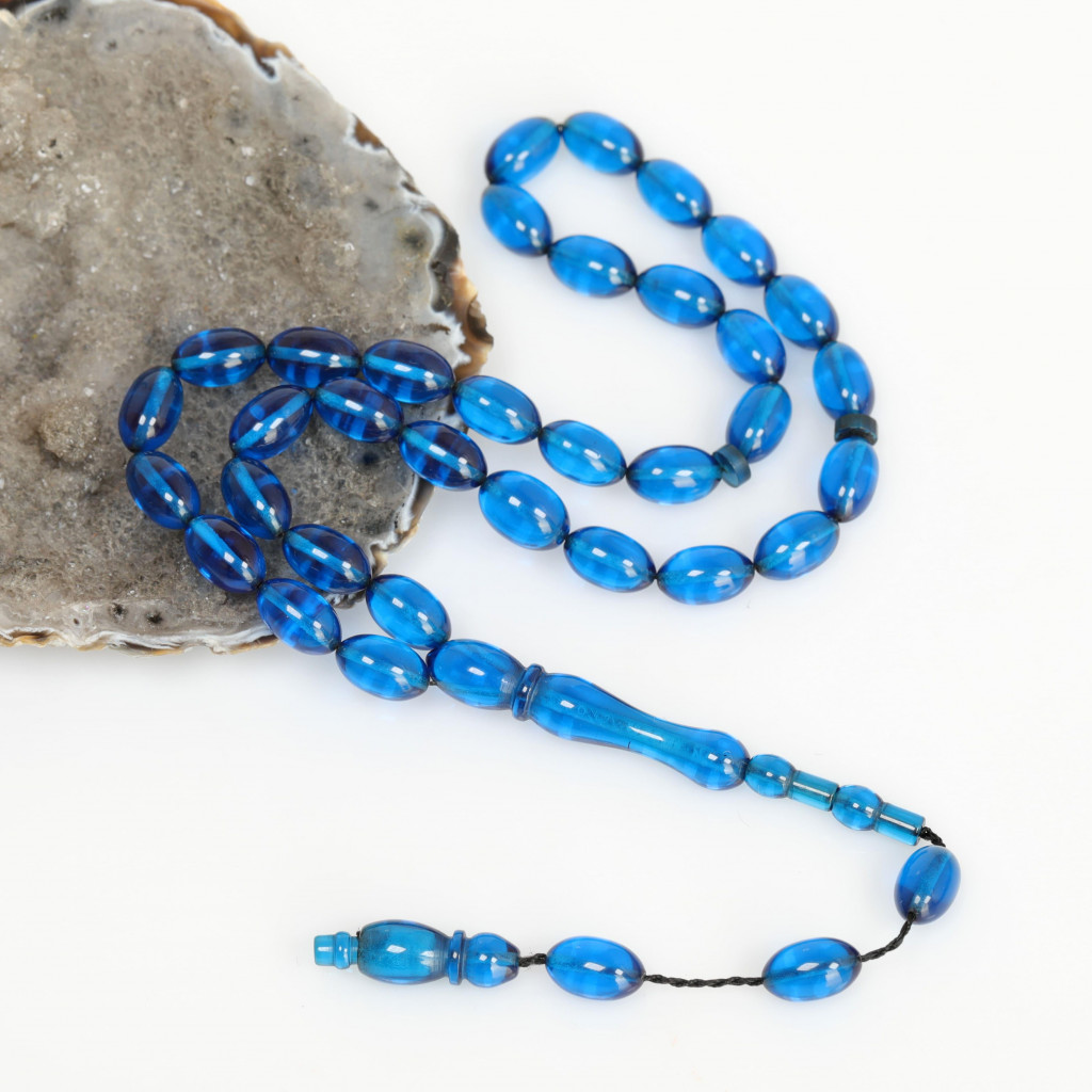 Mavi Renk Sıkma Kehibar Tesbih 7*11 mm Mavi Renk Sıkma Kehibar Tesbih 7*11 mm