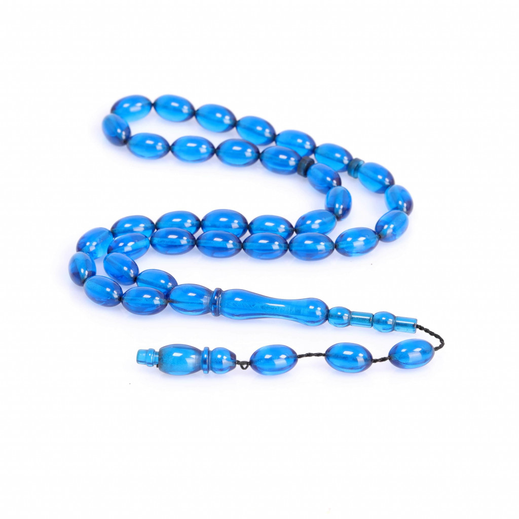 Mavi Renk Sıkma Kehibar Tesbih 7*11 mm Mavi Renk Sıkma Kehibar Tesbih 7*11 mm