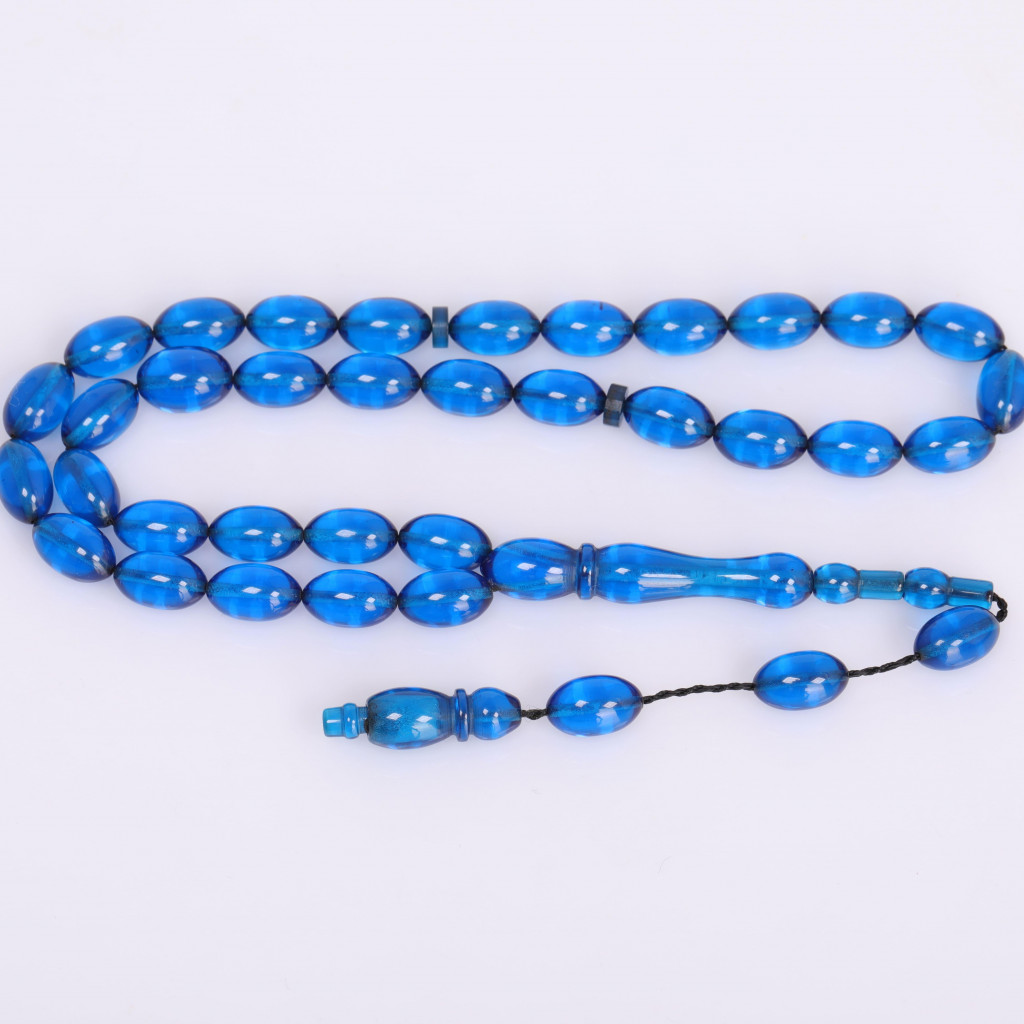 Mavi Renk Sıkma Kehibar Tesbih 7*11 mm Mavi Renk Sıkma Kehibar Tesbih 7*11 mm