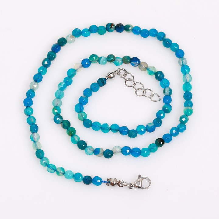 Mavi Renkli Akik Taşı Kolye - Çelik Aparatlı  4 mm Faset Kesim - 2