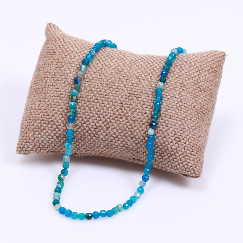 Mavi Renkli Akik Taşı Kolye - Çelik Aparatlı  4 mm Faset Kesim