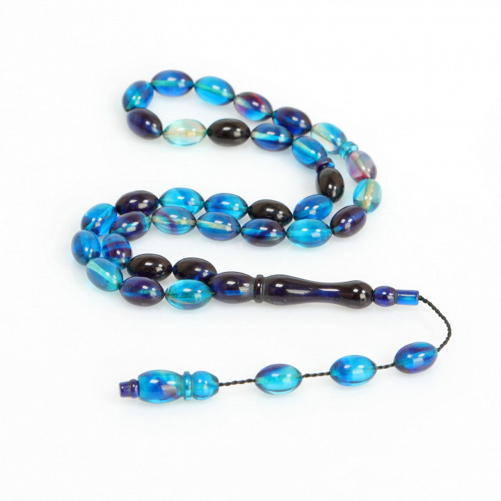 Mavi Siyah Sıkma Kehribar Tesbih 7*11 mm - 1