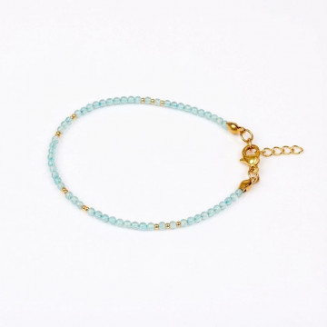 Mavi Topaz Taşı Çelik Bileklik 2mm - Altın Renkli - İnce bileklik