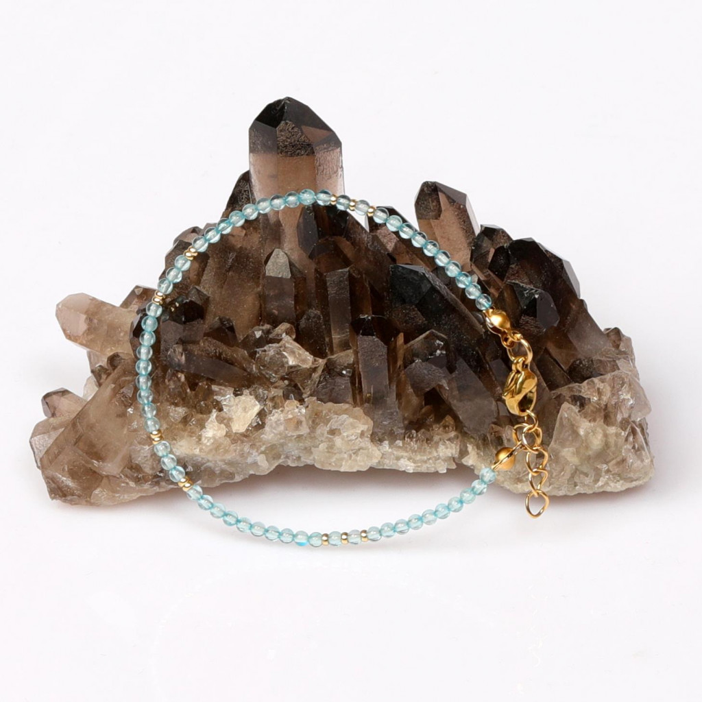 Mavi Topaz Taşı Çelik Bileklik 2mm - Altın Renkli - İnce bileklik