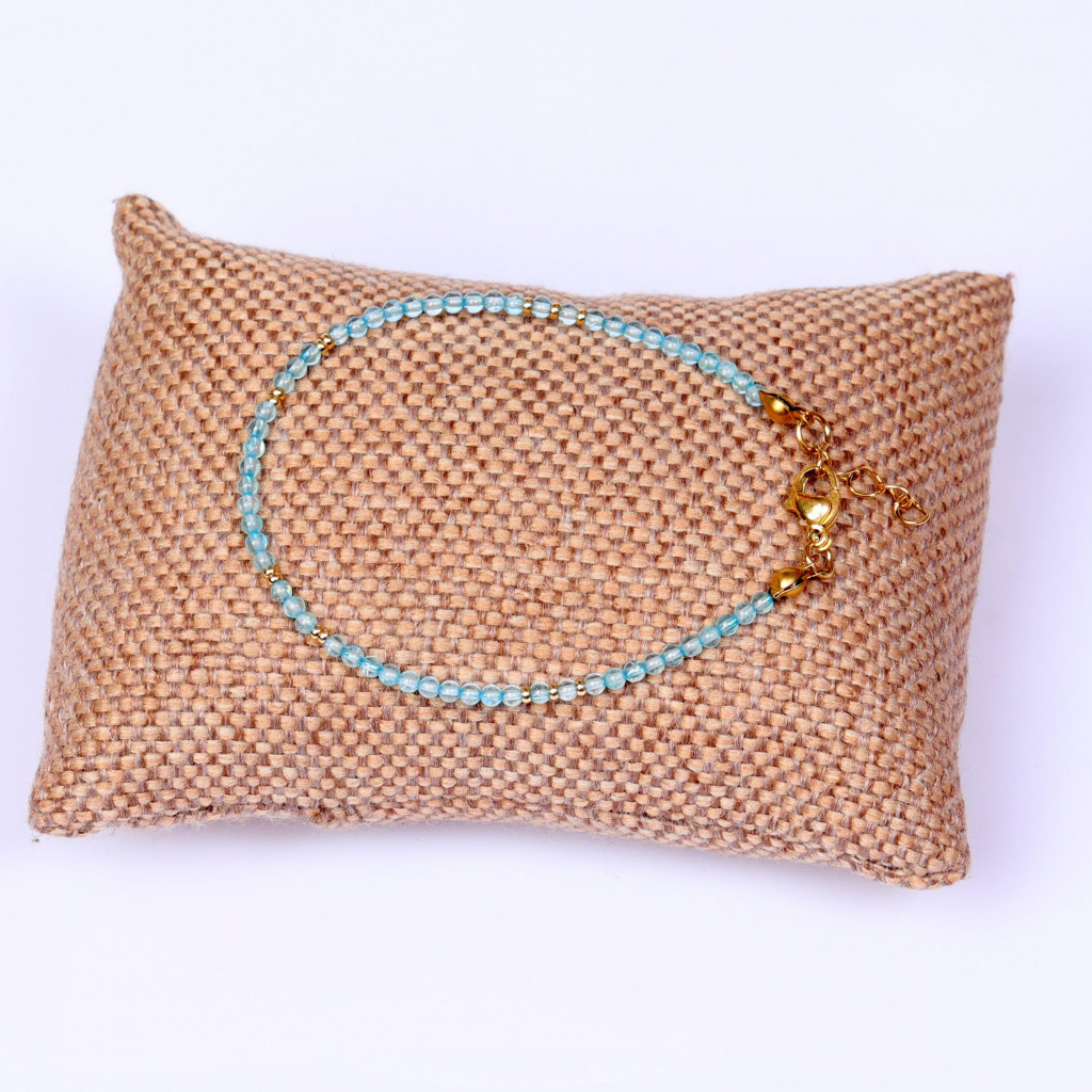 Mavi Topaz Taşı Çelik Bileklik 2mm - Altın Renkli - İnce bileklik