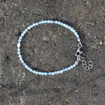 İncili Akuamarin Taşı Çelik Bileklik 3mm Faset Kesim - 2