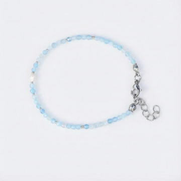 İncili Akuamarin Taşı Çelik Bileklik 3mm Faset Kesim