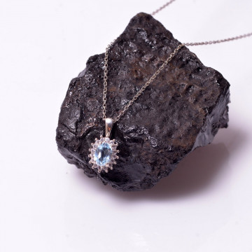 Mavi Topaz Taşı Gümüş Kolye - Anturaj Model - 2