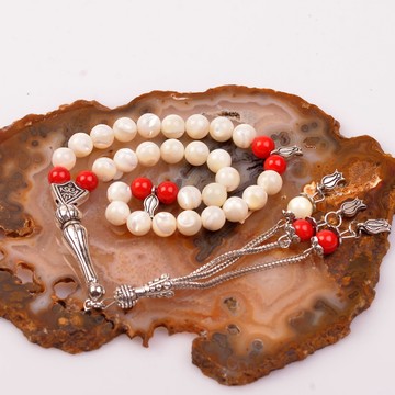 Mercan Taşlı Sedef Tesbih ( 7 mm ) - 2