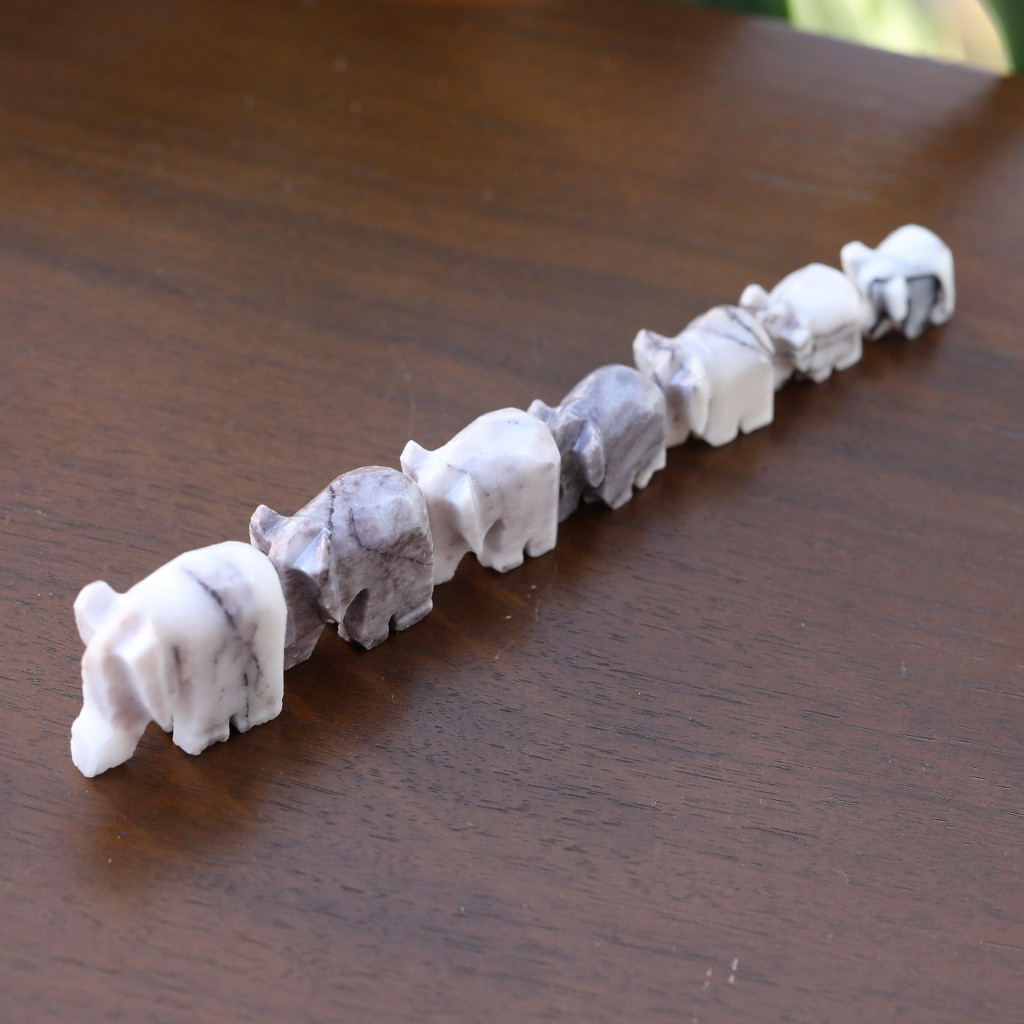 Milas Leylak 7'li Mermer  Fil Seti - Dekoratif Fil Seti