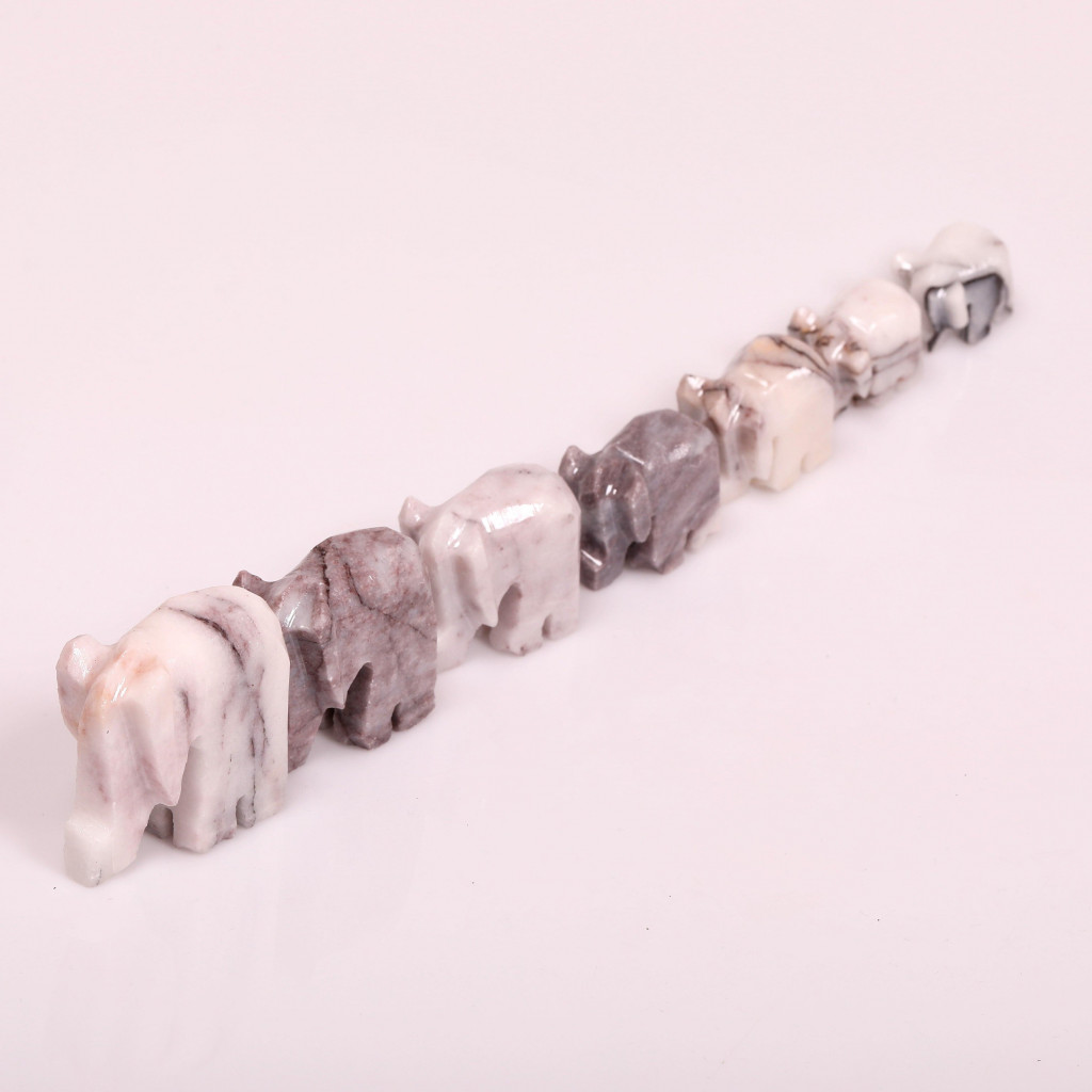 Milas Leylak 7'li Mermer  Fil Seti - Dekoratif Fil Seti