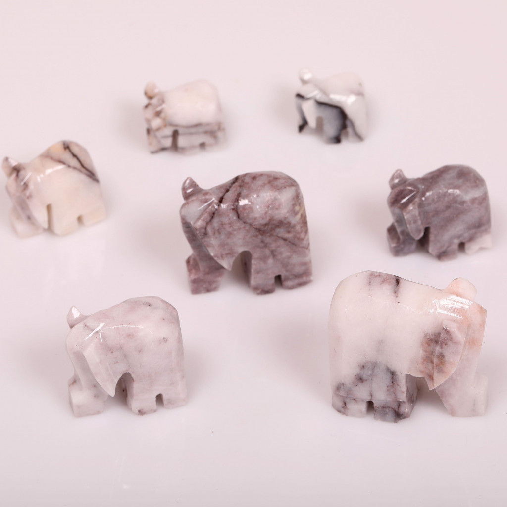 Milas Leylak 7'li Mermer  Fil Seti - Dekoratif Fil Seti