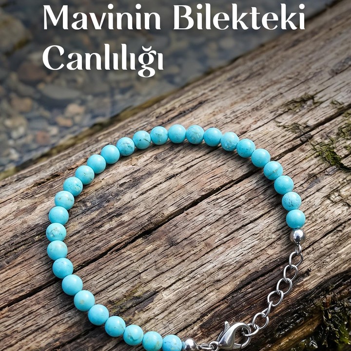 Turkuaz Taşı Paslanmaz Çelik Bileklik – Renklendirilmiş Turkuaz – 4 mm
