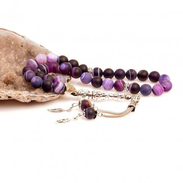 Mor Renk Mat Akik Taşı Tesbih - 8 mm - 2