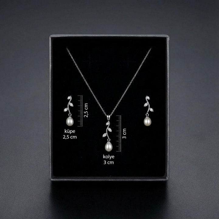 Müge Model Gümüş İnci Set - Gerçek İnci
