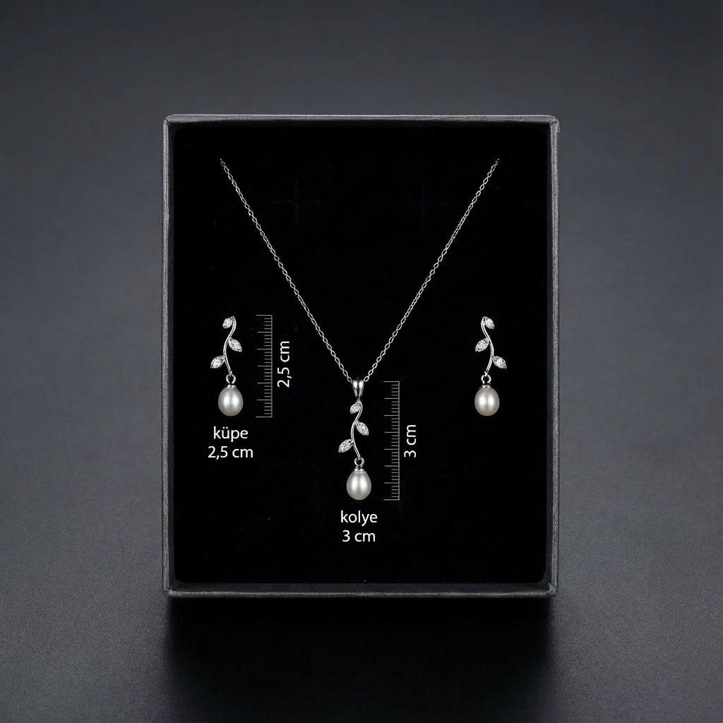 Müge Model Gümüş İnci Set - Gerçek İnci