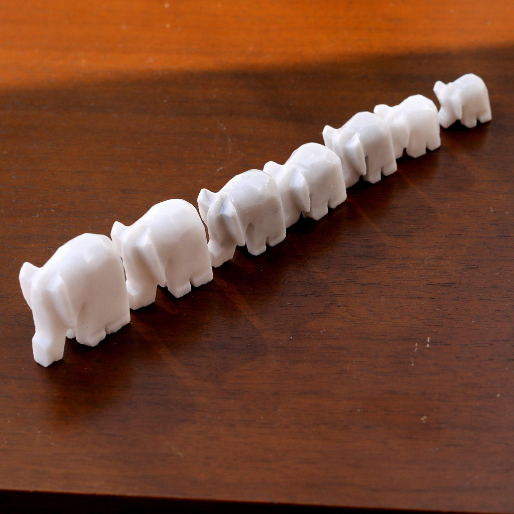 Muğla Beyazı 7'li Mermer Fil Seti - Dekoratif Fil Seti