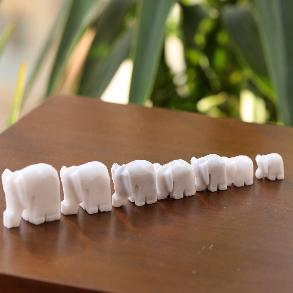 Muğla Beyazı 7'li Mermer Fil Seti - Dekoratif Fil Seti