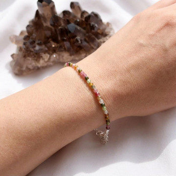 Multi Renk Turmalin Taşı Gümüş Bileklik – Doğal ve Zarif Tasarım - 2