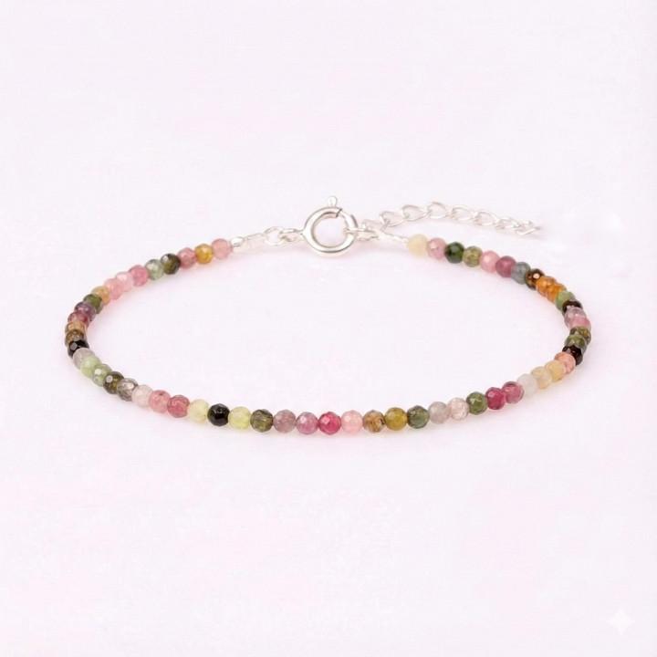 Multi Renk Turmalin Taşı Gümüş Bileklik – Doğal ve Zarif Tasarım - 1