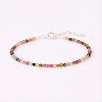 Multi Renk Turmalin Taşı Gümüş Bileklik – Doğal ve Zarif Tasarım