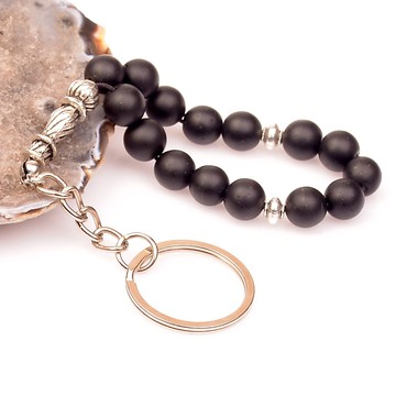 Obsidyen Taşı Tesbih Şeklinde Anahtarlık - 2