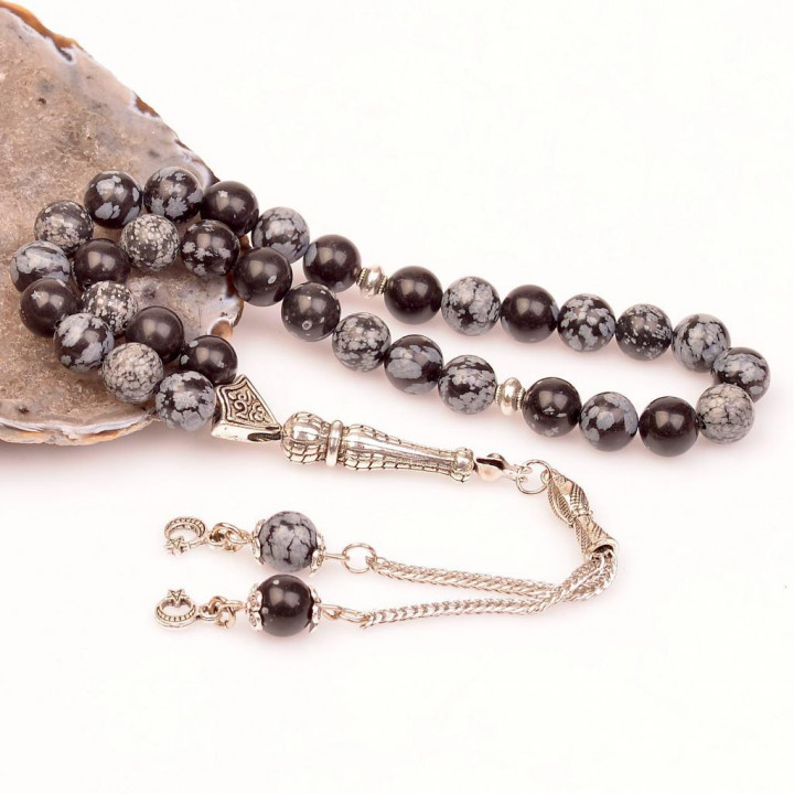 Obsidyen Taşı Tesbih - 8 mm / Kar Tanesi Obsidyen