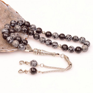 Obsidian Move Tesbih-8 mm/Snow Tanesi Obsidyen - 2