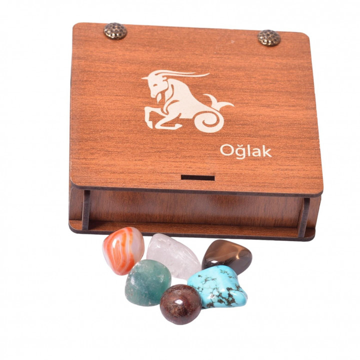 Oğlak Burcu Doğal Taş Seti - Ahşap Kutulu