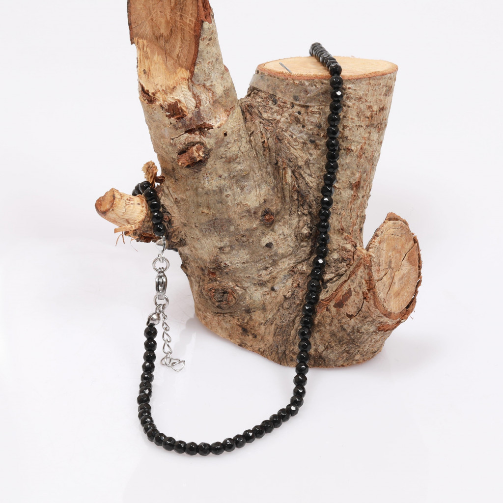 Oniks Taşı Dizi Kolye - 4 mm Faset Kesim - Çelik Aparatlı