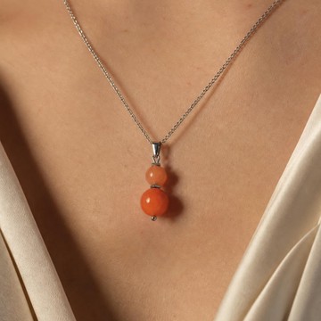 Kardan Adam Model Karnelyan Akik Taşı Çelik Kolye - 1