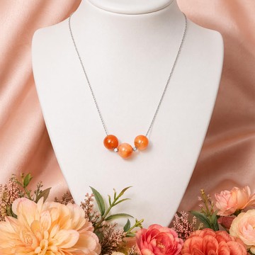 Karnelyan Akik Taşı Çelik Kolye – Üç Top – 8 mm - 2